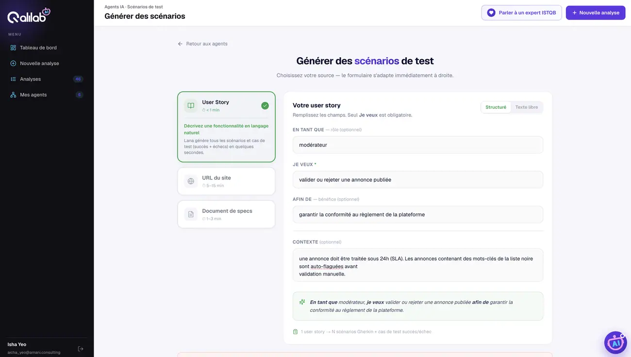 Mode Structuré — un champ par élément de la story.