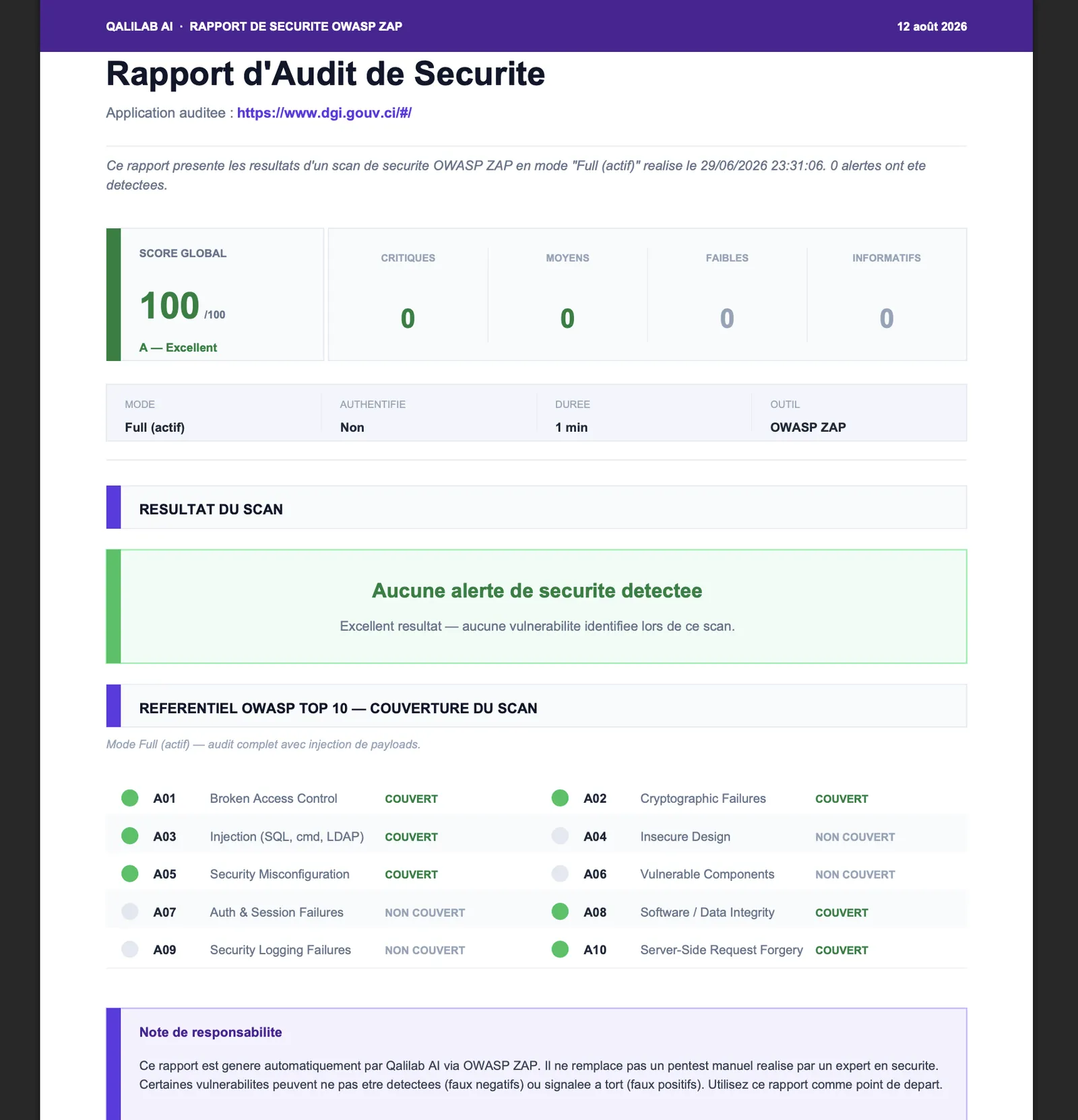 Rapport de sécurité