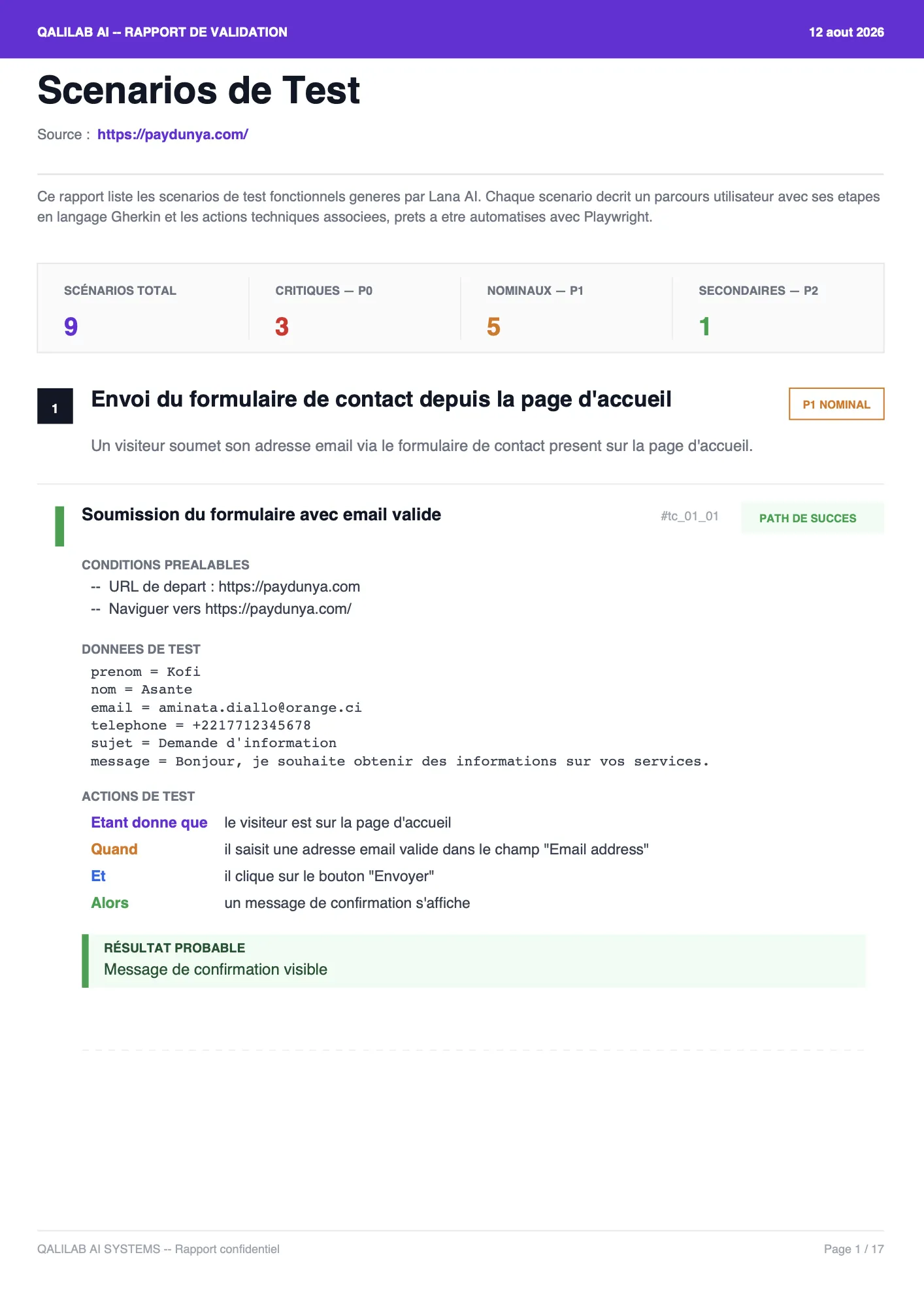 Rapport de scénarios