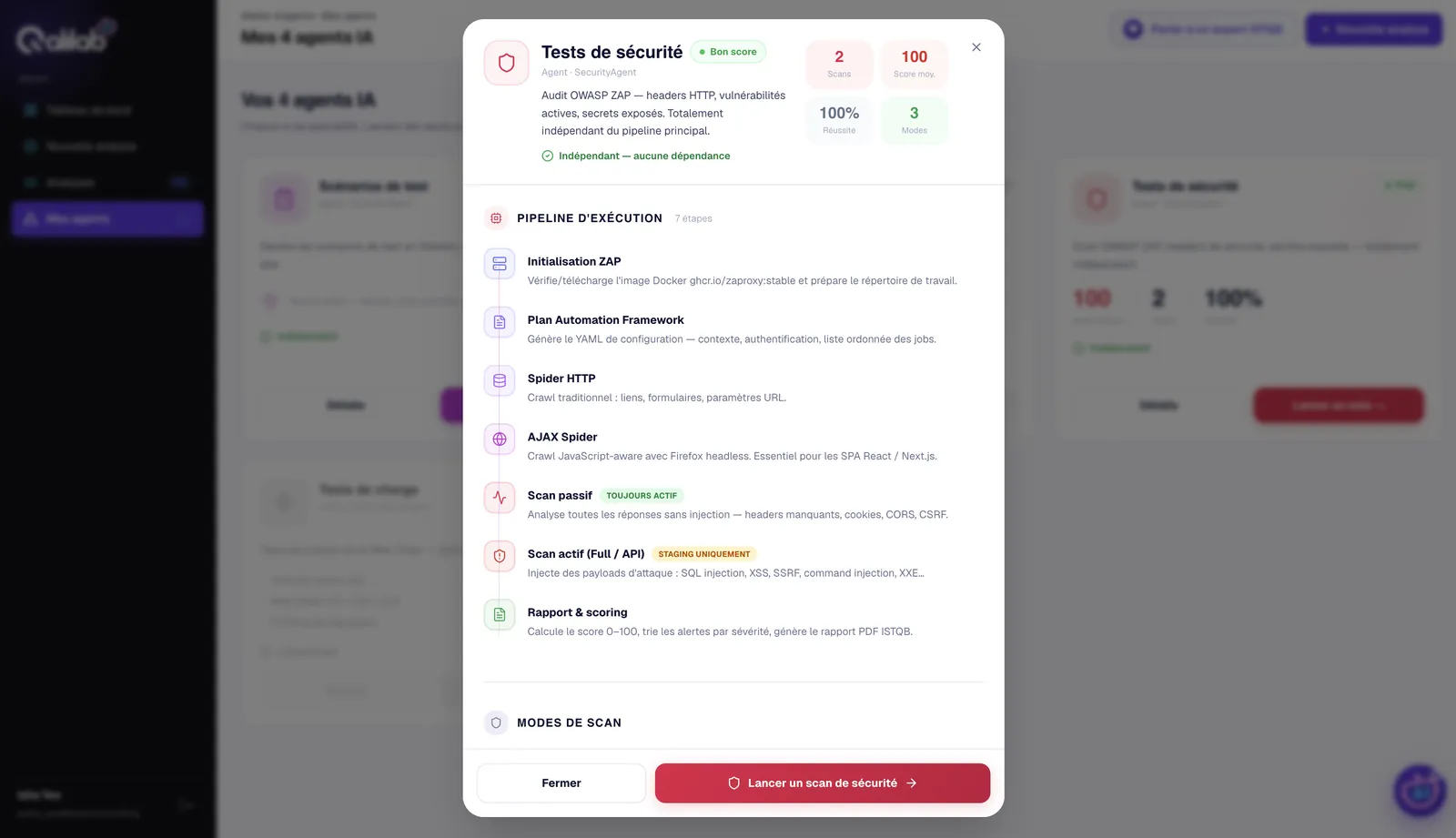 Modale Détails sécurité