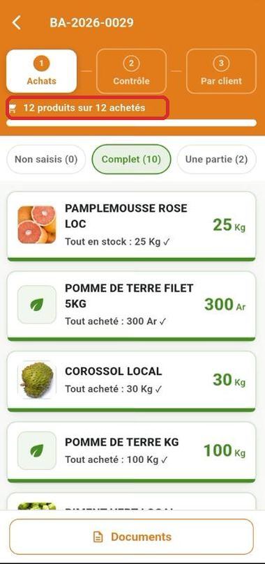 Étape 4 — Tous les produits saisis, compteur à 12 sur 12