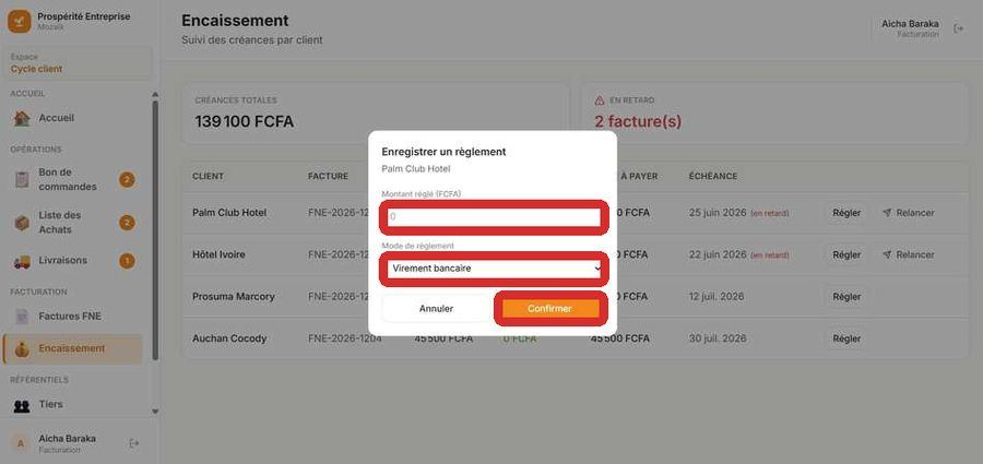 Fenetre Enregistrer un reglement