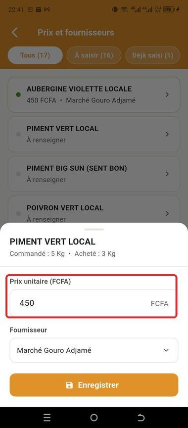 Étape 3 — Saisir prix et fournisseur