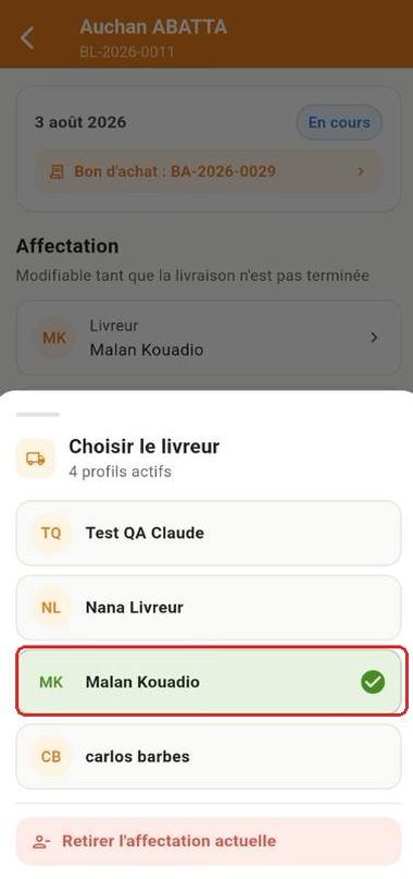 Liste des livreurs actifs