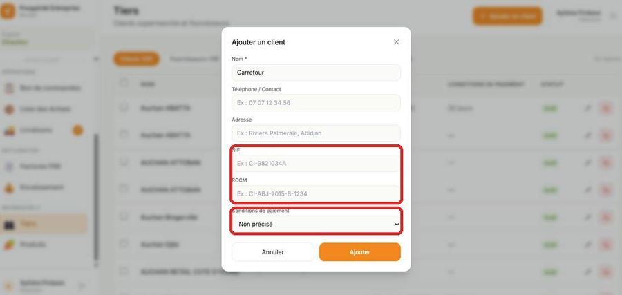 Formulaire Ajouter un client