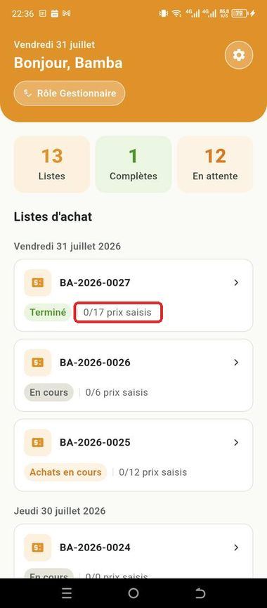 Étape 1 — Ouvrir un bon d'achat