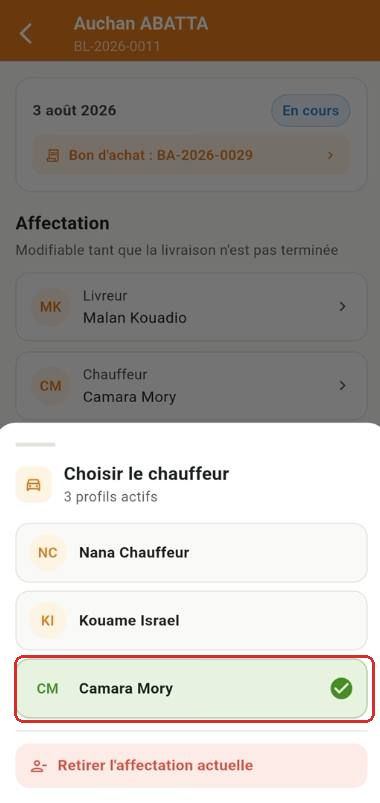 Liste des chauffeurs actifs