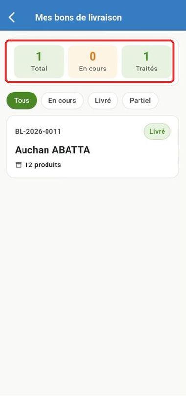 Liste des bons de livraison du chauffeur