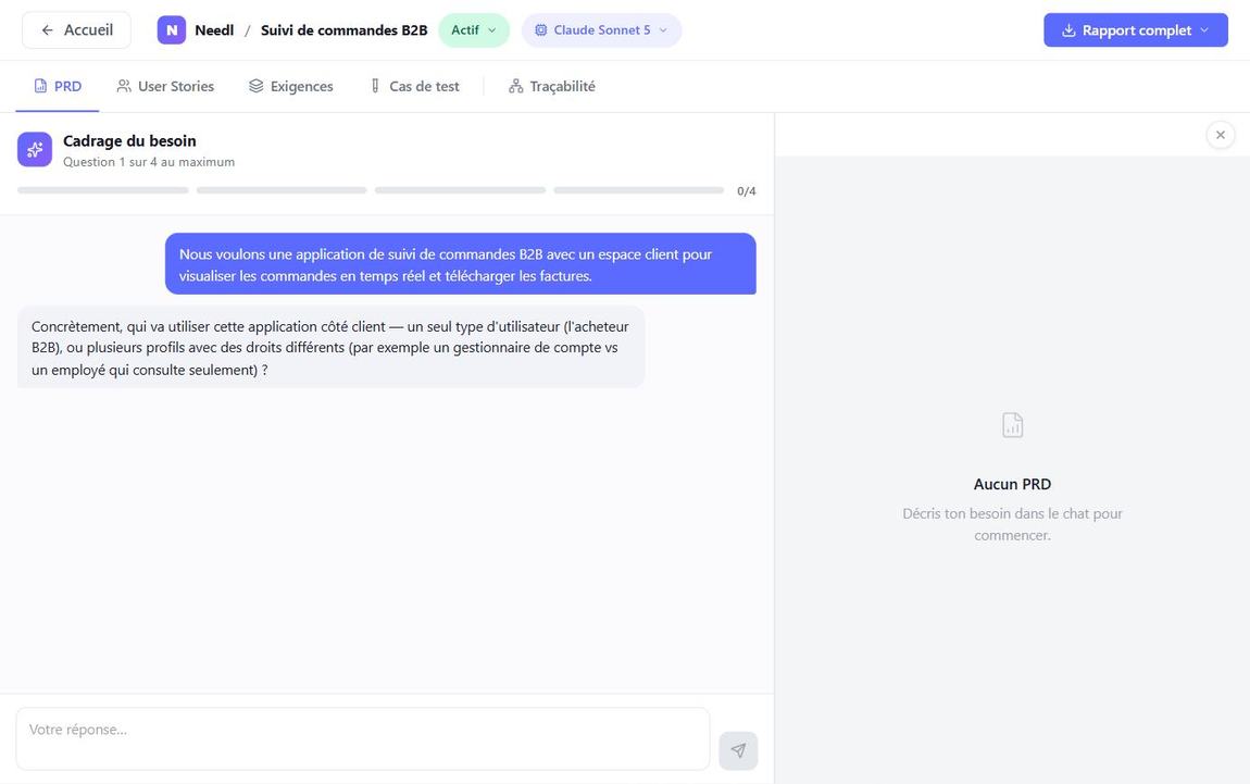 Cadrage du besoin, question 1 sur 4