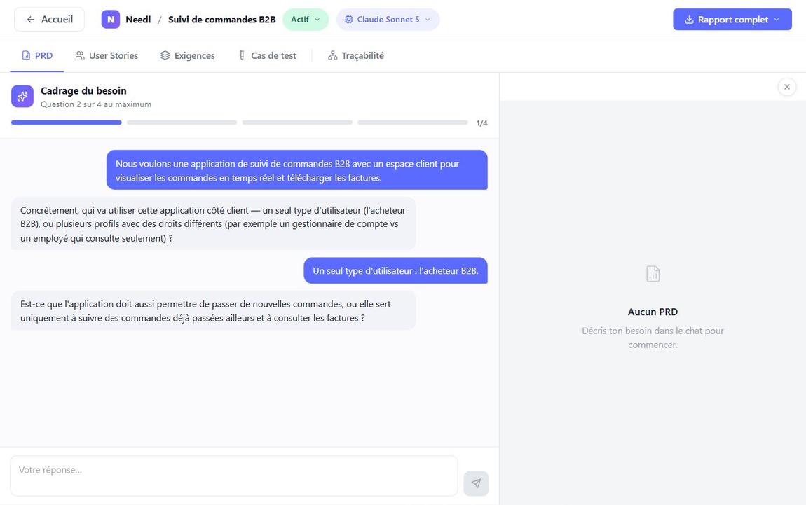 Cadrage du besoin, question 2 sur 4