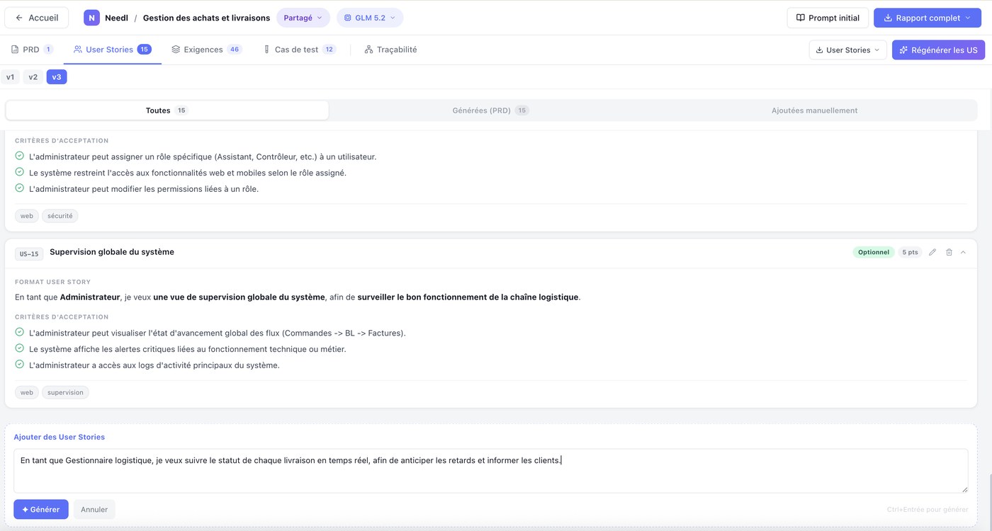 Zone de saisie Ajouter des User Stories