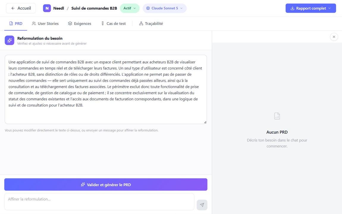 Écran de reformulation du besoin