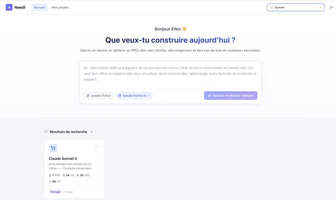 Recherche d'un projet depuis l'Accueil
