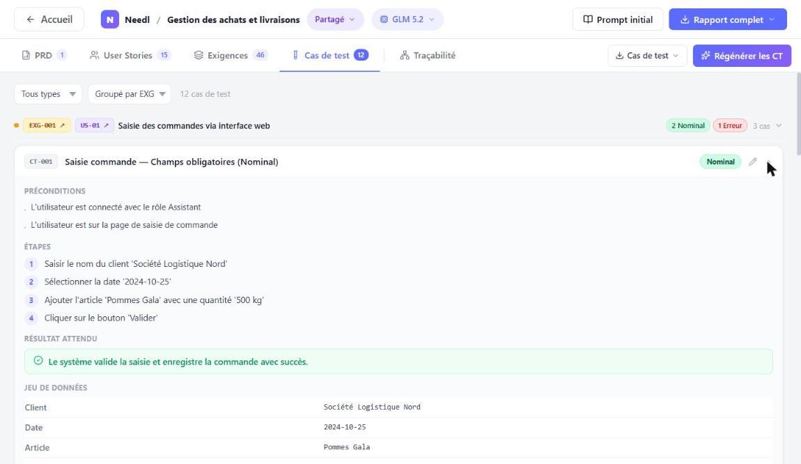 Détail d'un cas de test