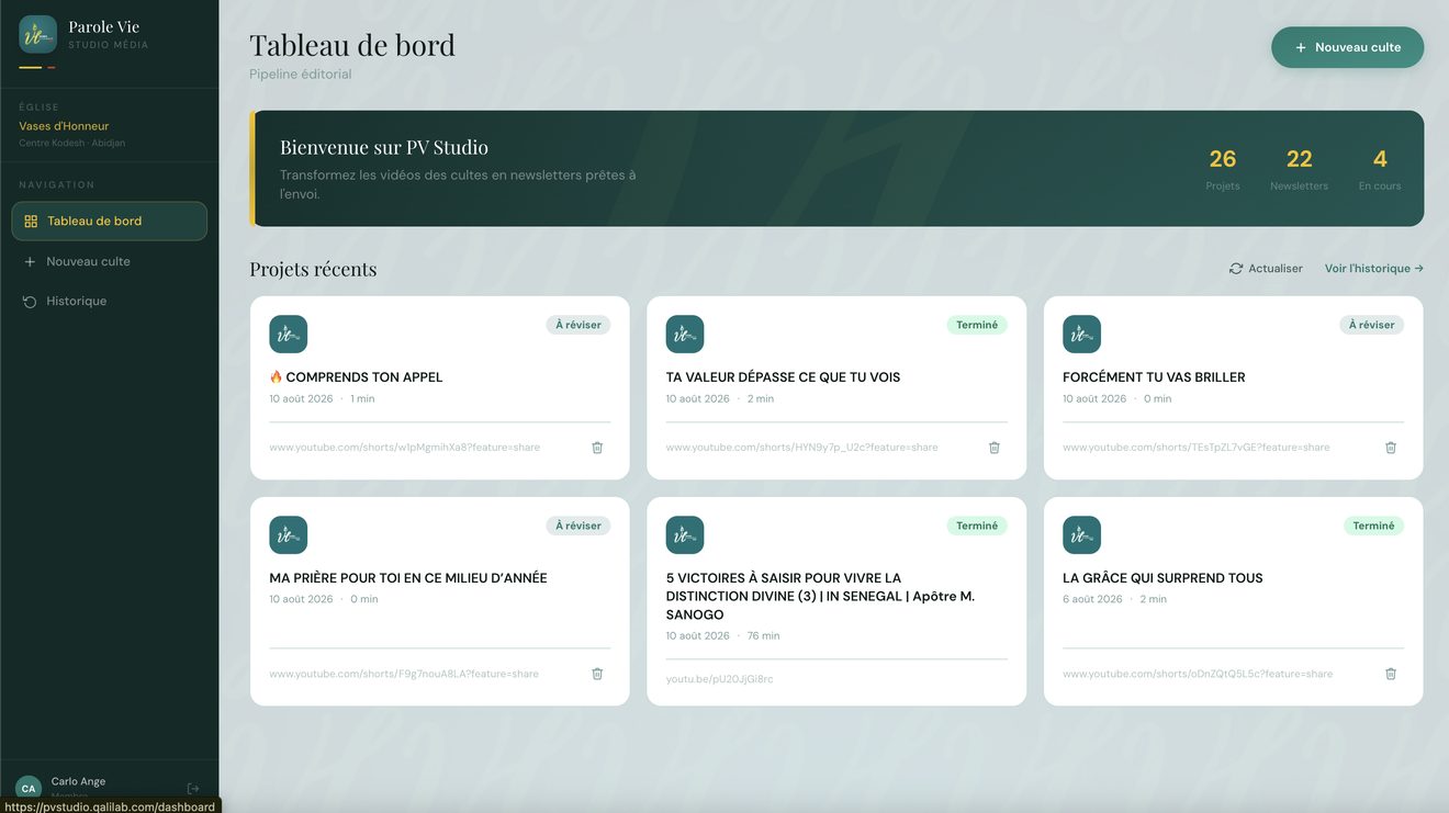 Vue d'ensemble — Le tableau de bord
