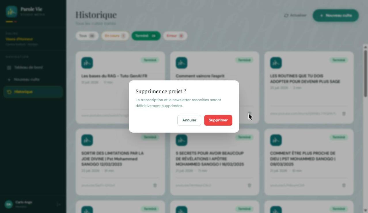 Confirmation de suppression