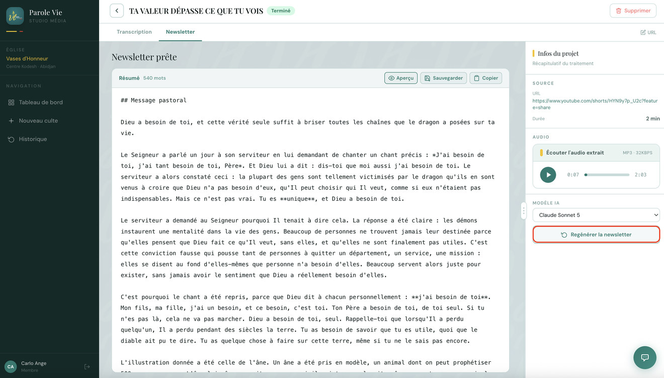Régénérer la newsletter