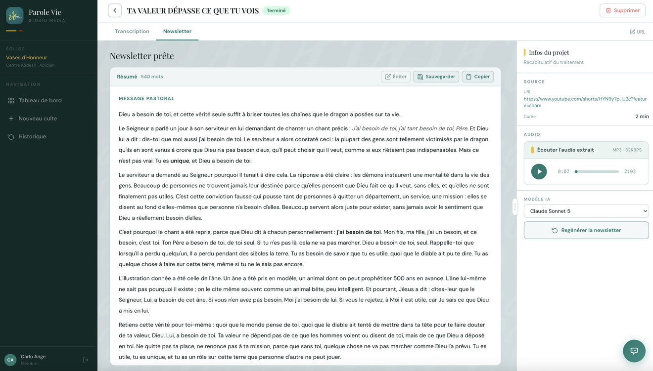 Newsletter générée