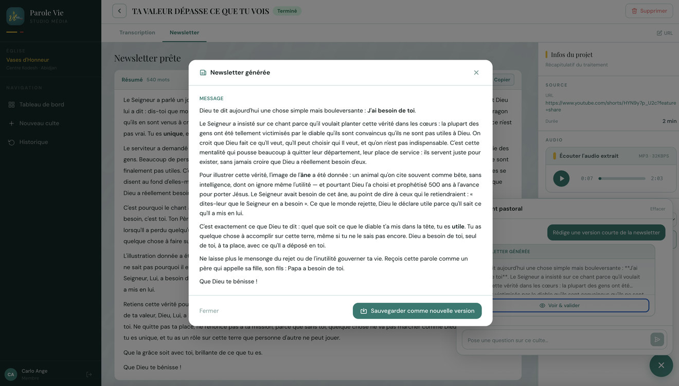 Sauvegarder une version proposée