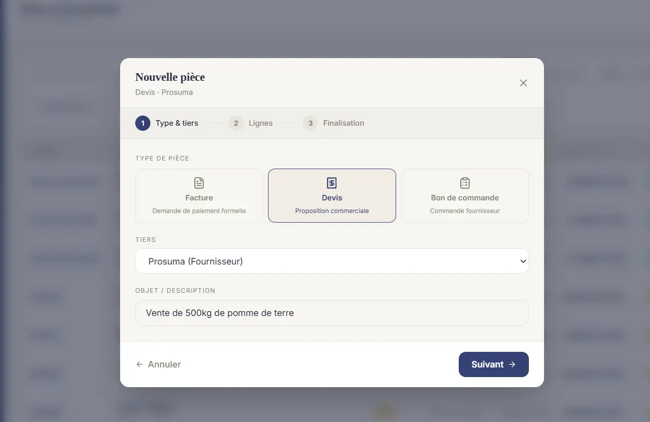 Devis — étape 1, tiers Prosuma.