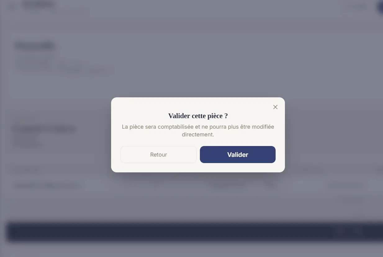 La même confirmation s'affiche pour toute pièce validée.