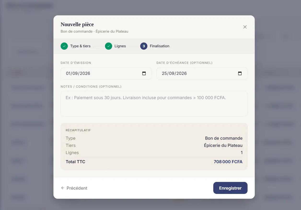 Bon de commande — étape 3, récapitulatif.