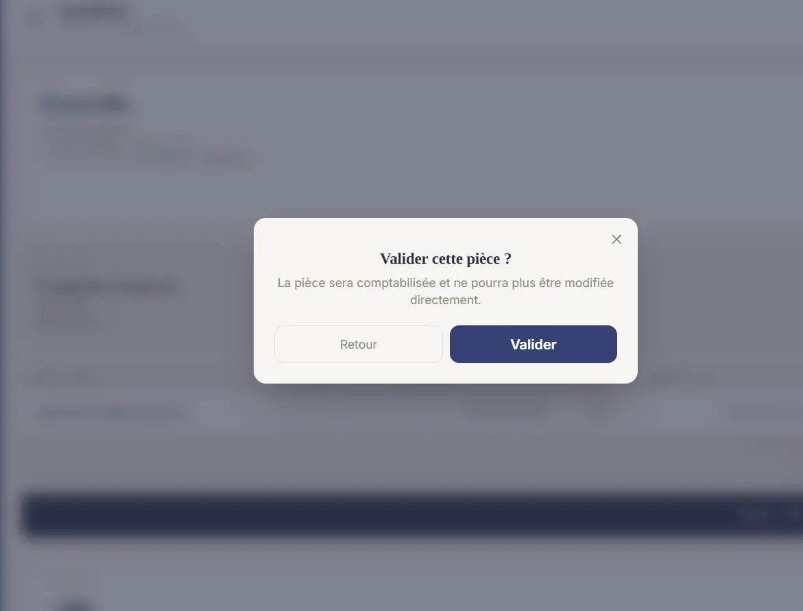 Confirmation « Valider cette pièce ? ».