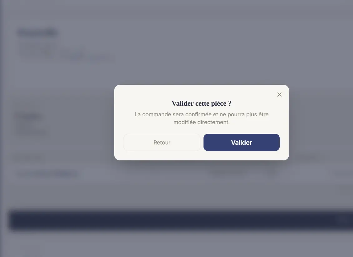 Confirmation « Valider cette pièce ? ».