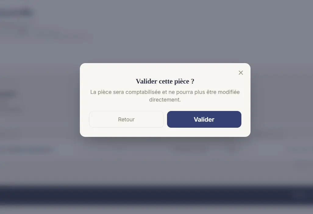Confirmation de validation de la facture.